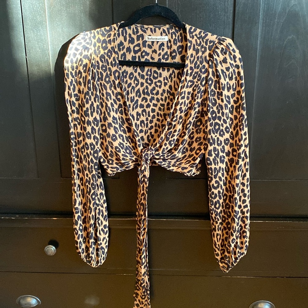 Leopard Reformation  size small, long sleeve, viscose tie up top
